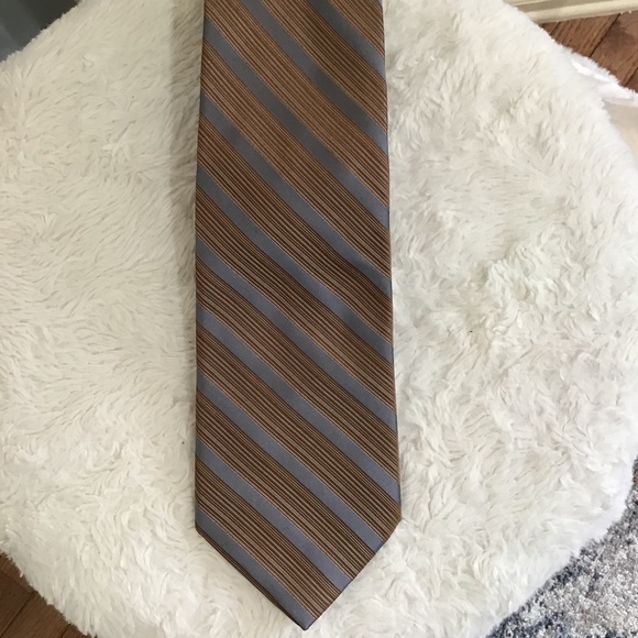 Calvin Klein Silk Stripes Men Tie Brown Pewter - Picture 1 of 5